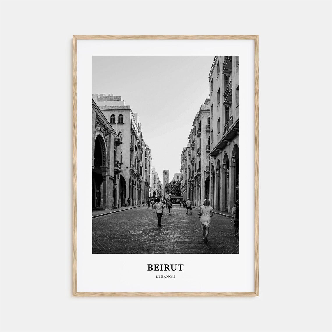 Beirut Lebanon Old Town Cobblestone Street Black and White Poster