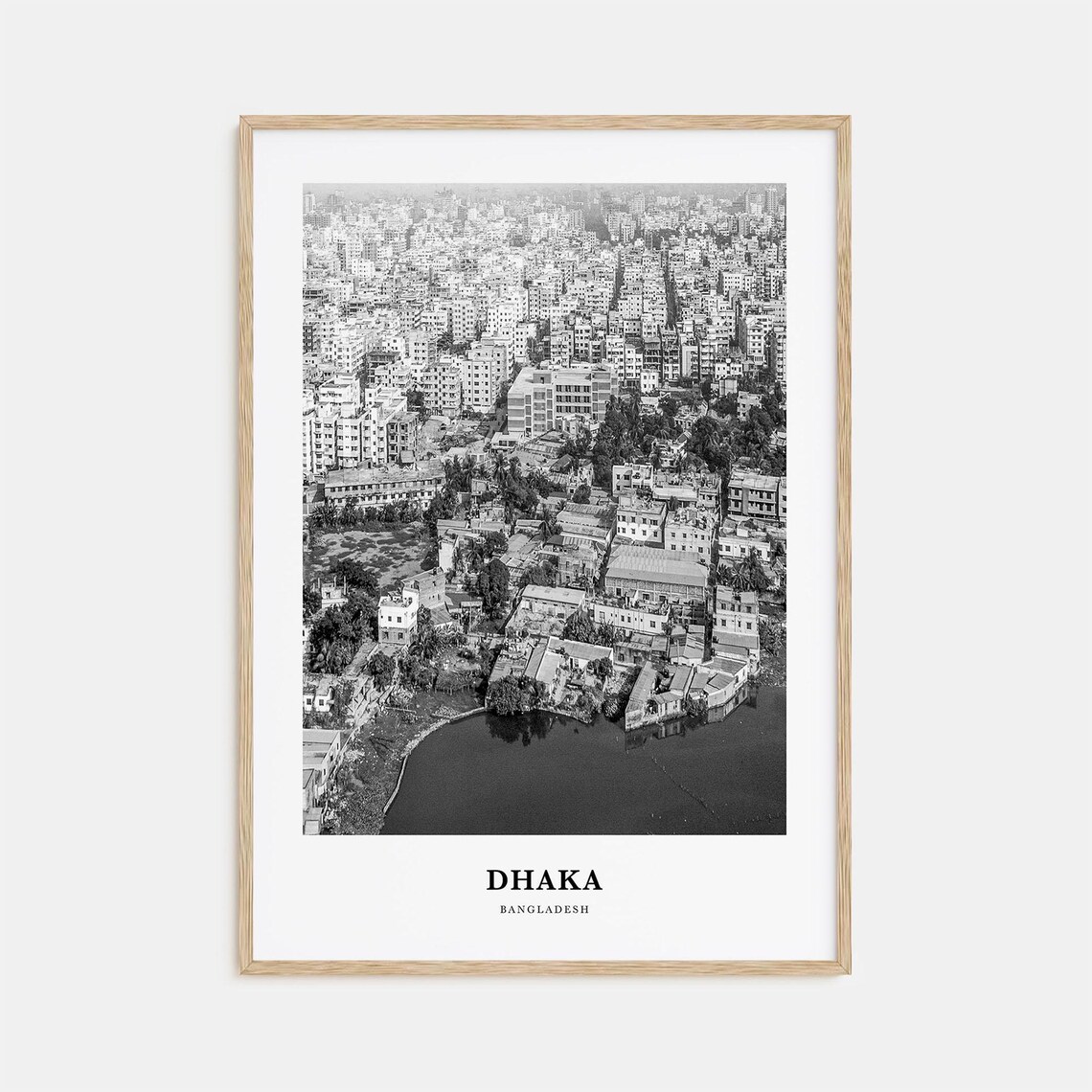 Dhaka Bangladesh Minimalist Black and White City Aerial View Poster