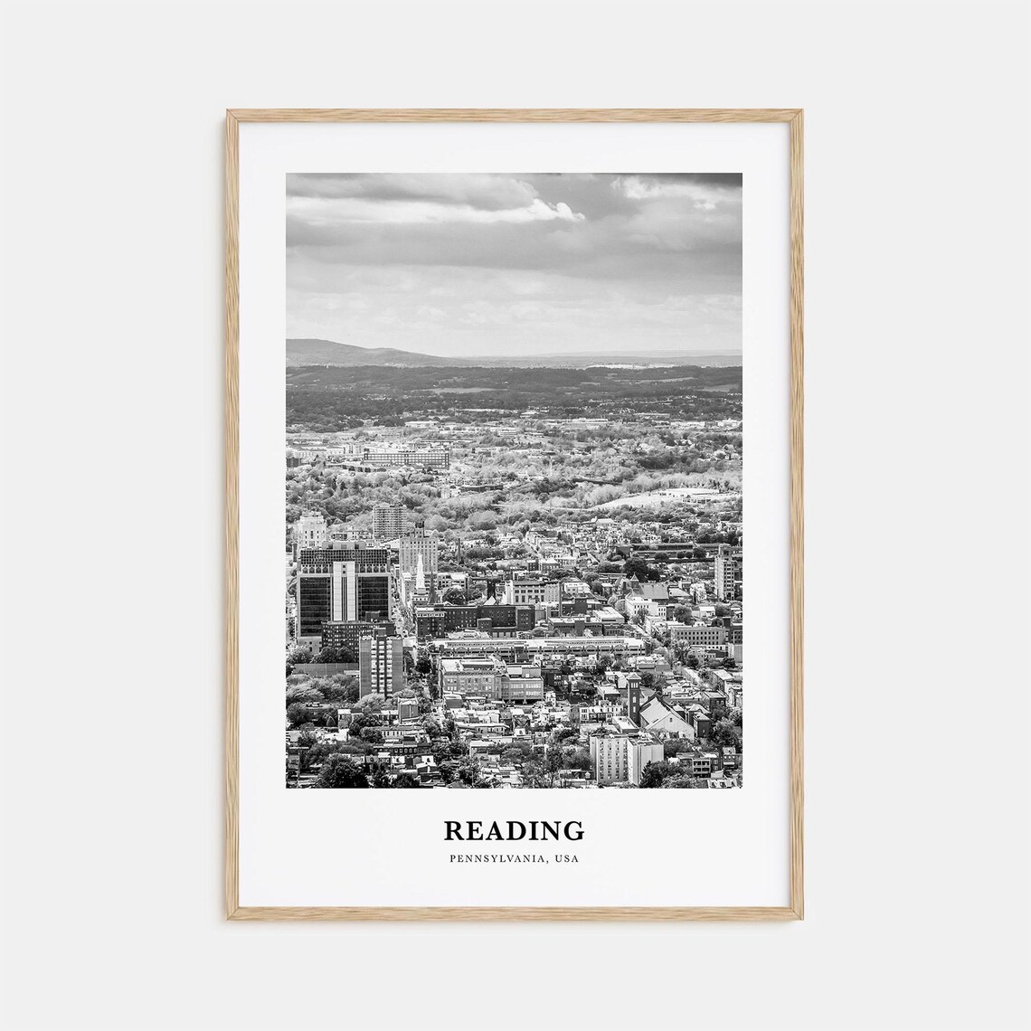 Reading Pennsylvania Black and White City View Travel Wall Poster