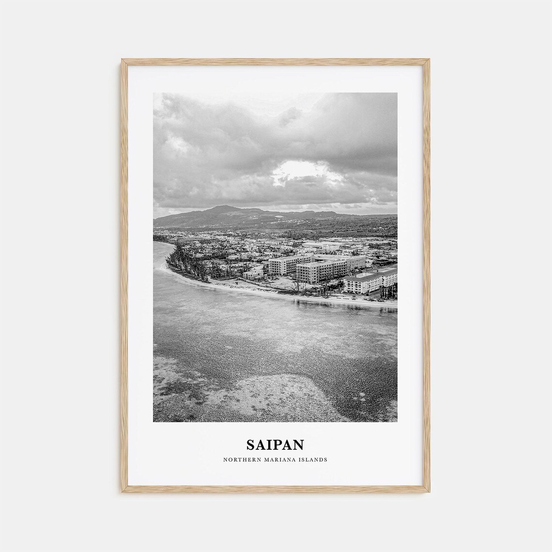 Saipan Northern Mariana Islands Coast Aerial Black White Print