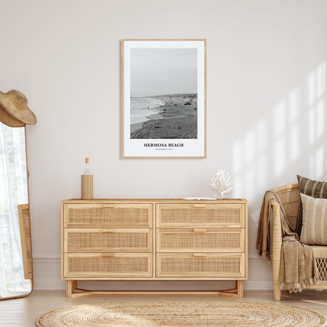 Hermosa Beach California Shoreline Crowds Black and White Poster - Image 3