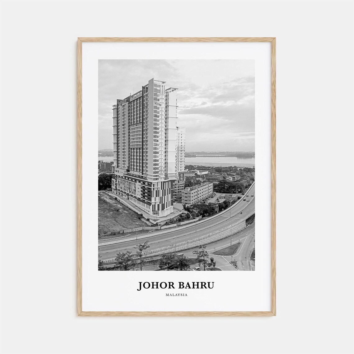 Johor Bahru Malaysia Black and White Tower Highway City Poster