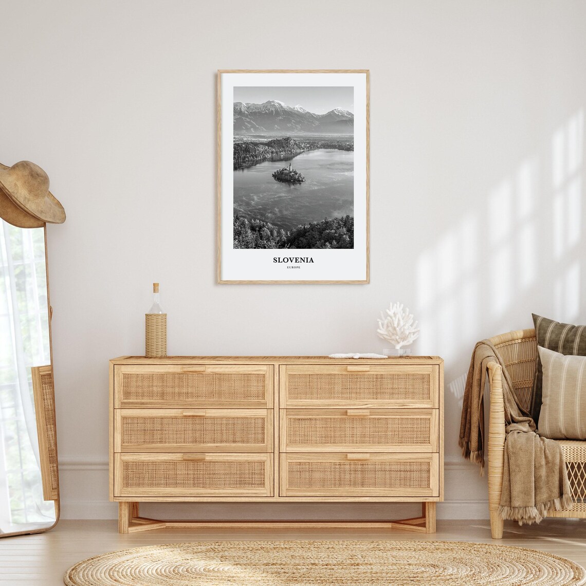 Slovenia Lake Bled Island Church Black and White Travel Poster - Image 3