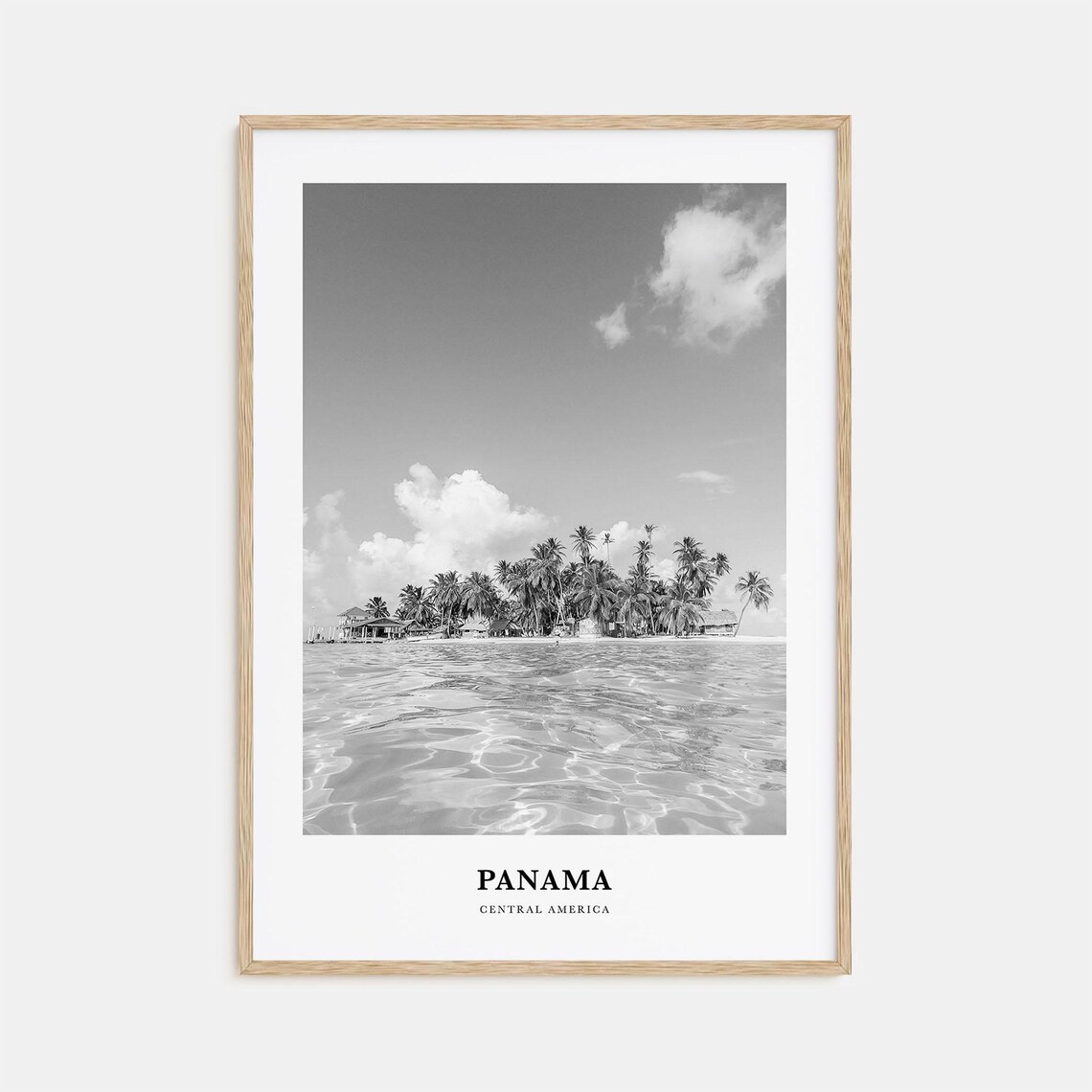 Panama Central America Tropical Palm Island Black White Poster