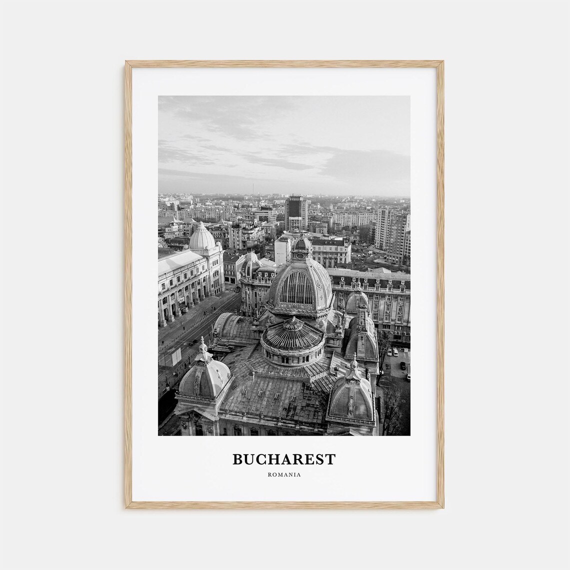 Bucharest Romania Historic Domes Aerial Black and White Poster