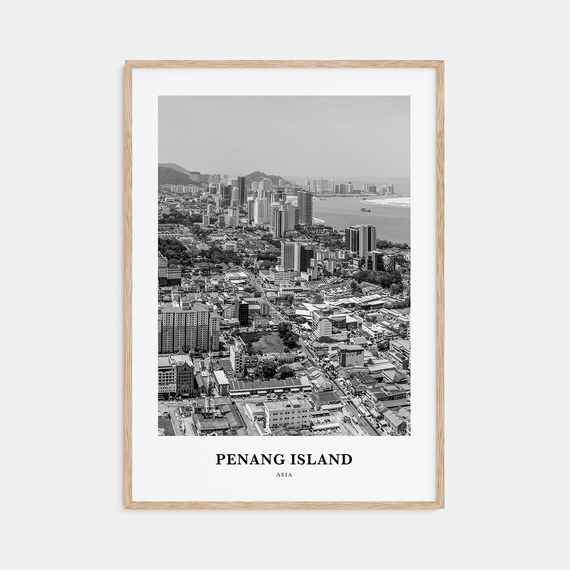Penang Island Malaysia Cityscape Aerial Black and White Poster