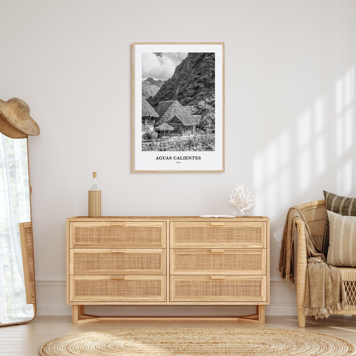 Aguas Calientes Peru Mountain Lodges Black and White Travel Poster - Image 3