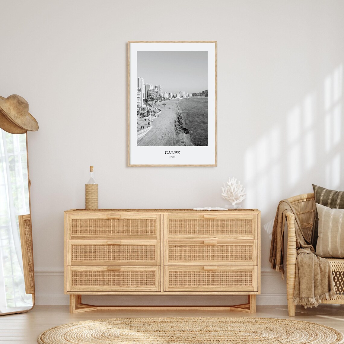 Calpe Spain Beachfront Promenade Coastline Monochrome Poster - Image 3