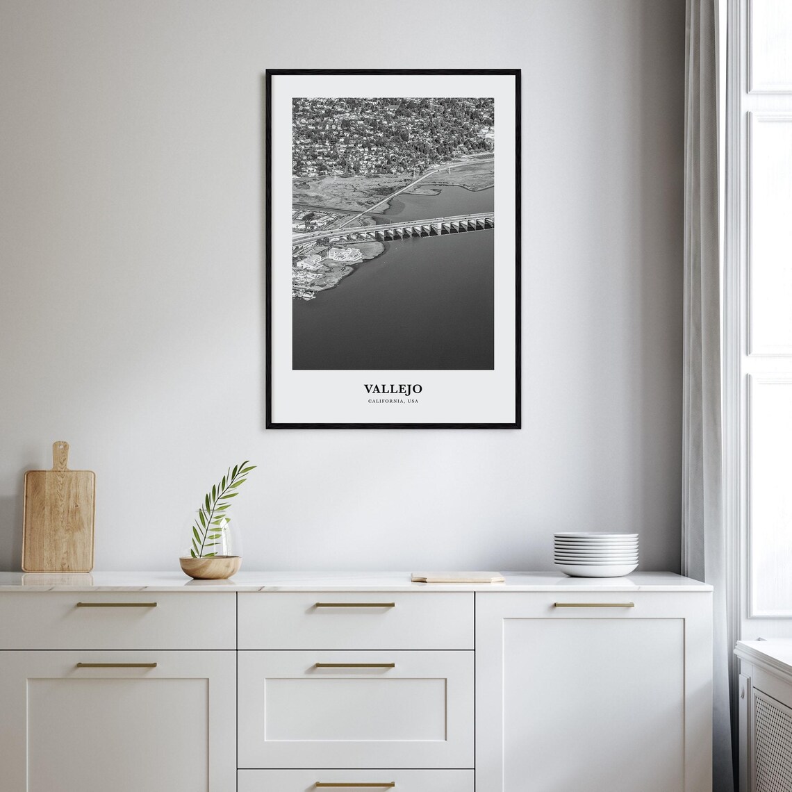 Vallejo California Bay Bridge Aerial Waterfront Monochrome Poster - Image 2