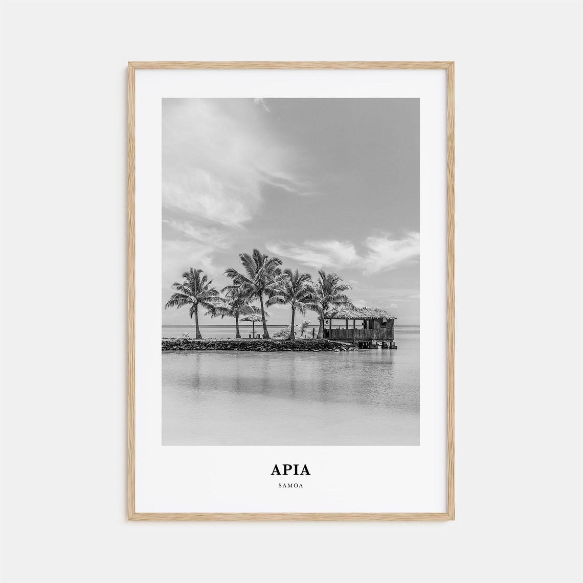 Apia Samoa Tropical Lagoon Palm Islet Beach Fale Hut Black Poster