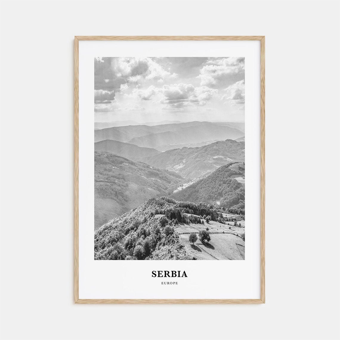 Serbia Rolling Mountain Ridges Balkan Countryside Black White Poster