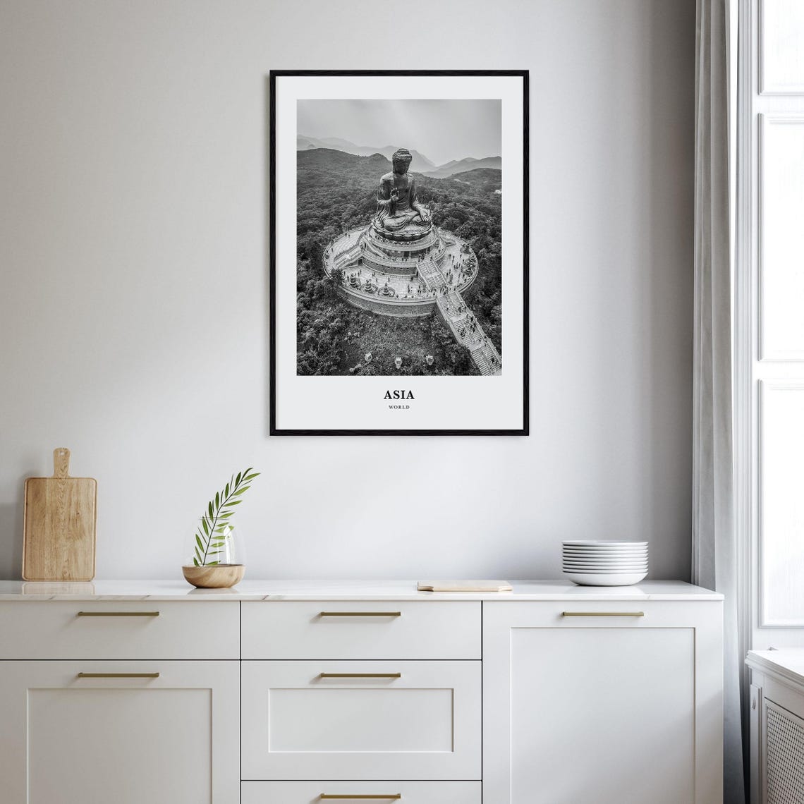Giant Seated Buddha Statue Mountain Asia Black and White Poster - Image 2