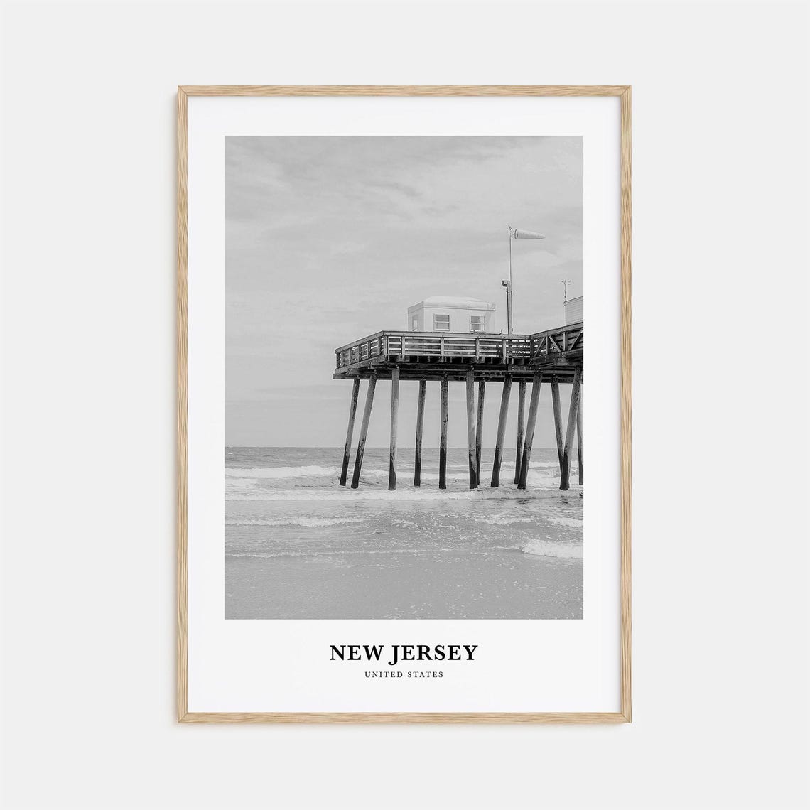 New Jersey Ocean Pier Jersey Shore Black And White Travel Poster