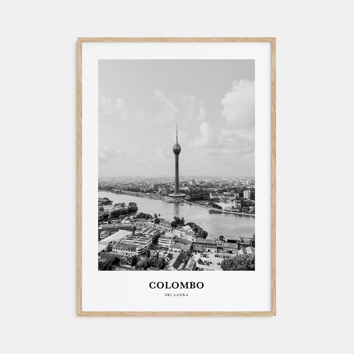 Colombo Lotus Tower Beira Lake Aerial Black and White Poster