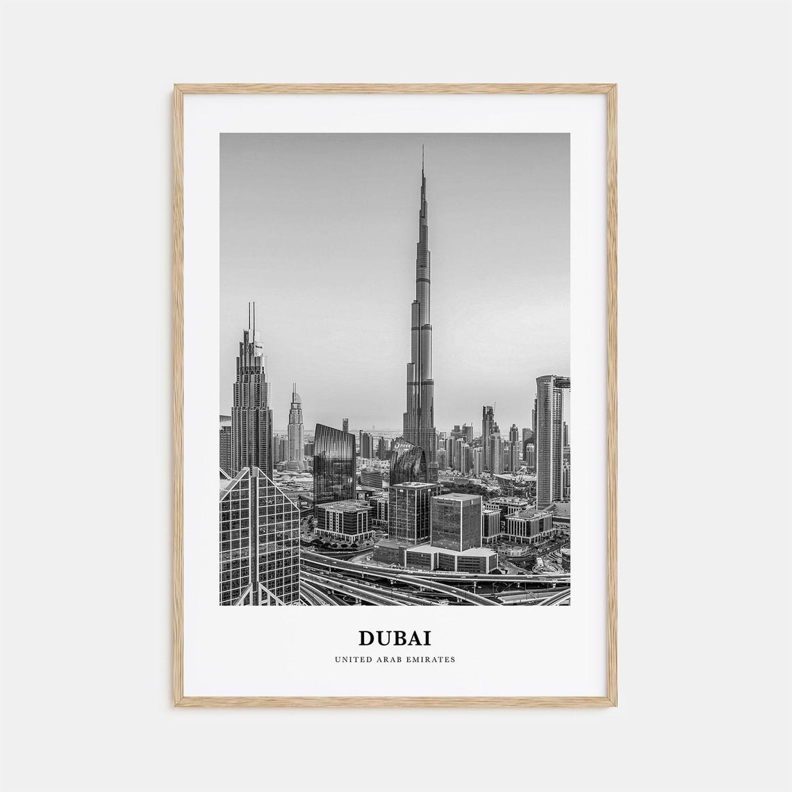 Dubai Skyline Minimalist Black and White Burj Khalifa City View Poster