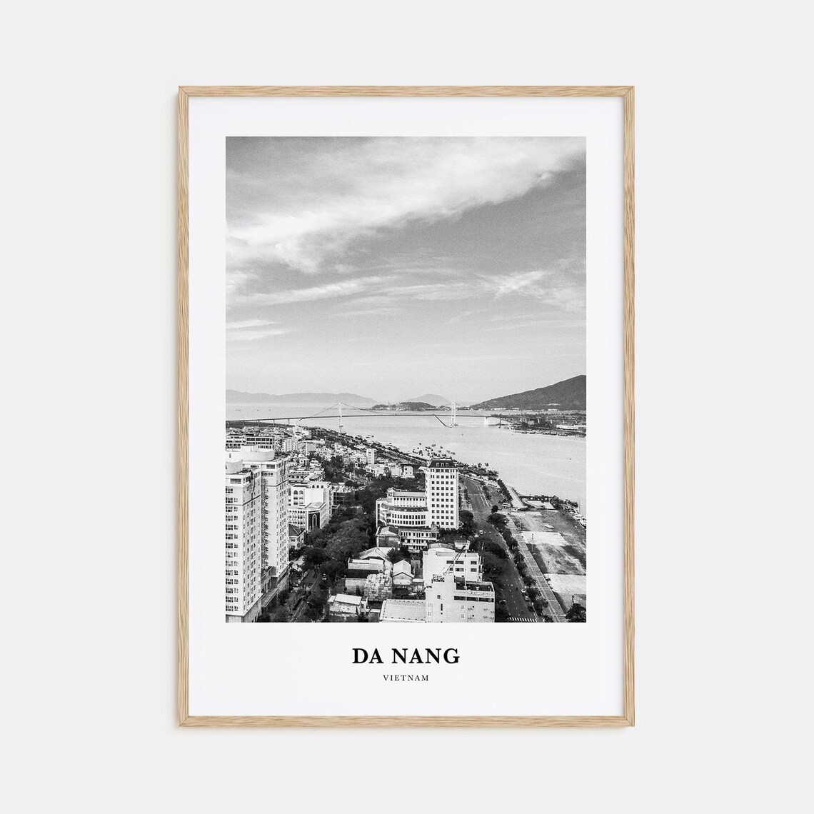 Da Nang Vietnam Black and White Coastal City Aerial Travel Poster