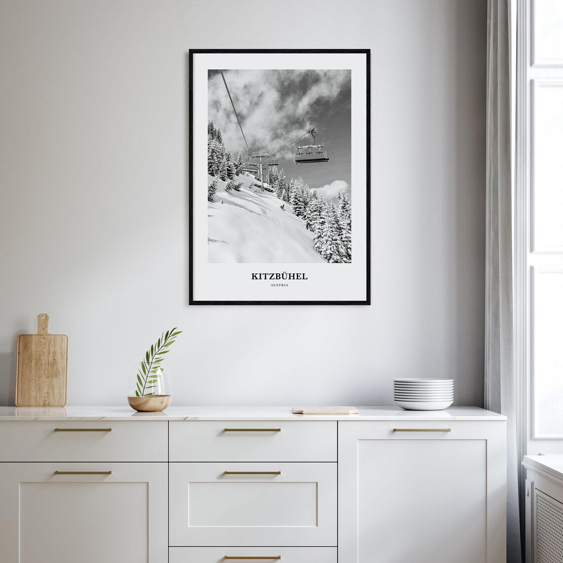 Kitzbühel Austria Black and White Ski Chairlift Winter Snow Poster - Image 2