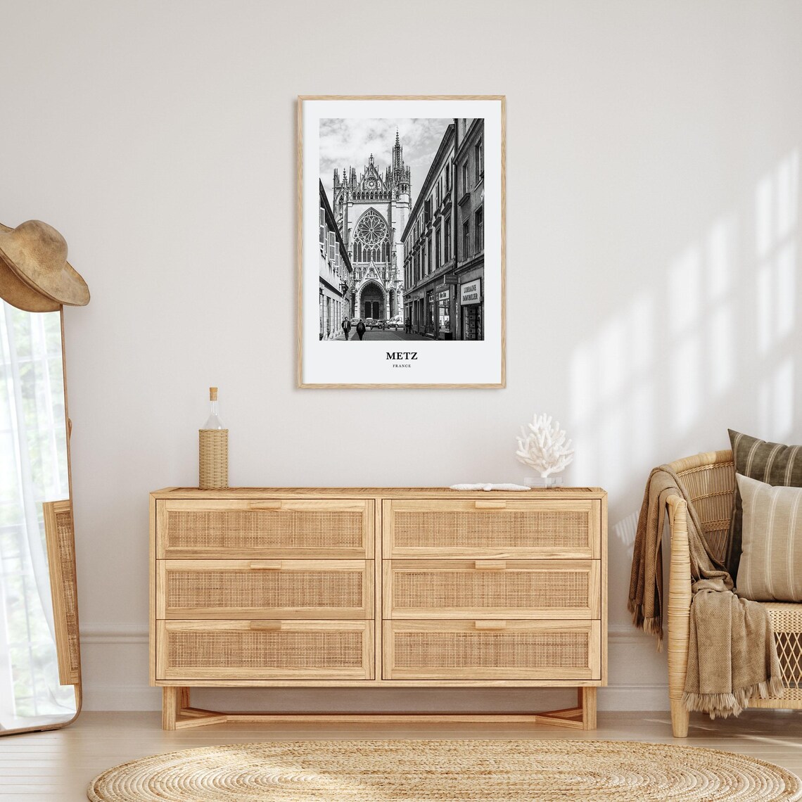 Metz France Gothic Cathedral Old Town Street View Black White Poster - Image 3
