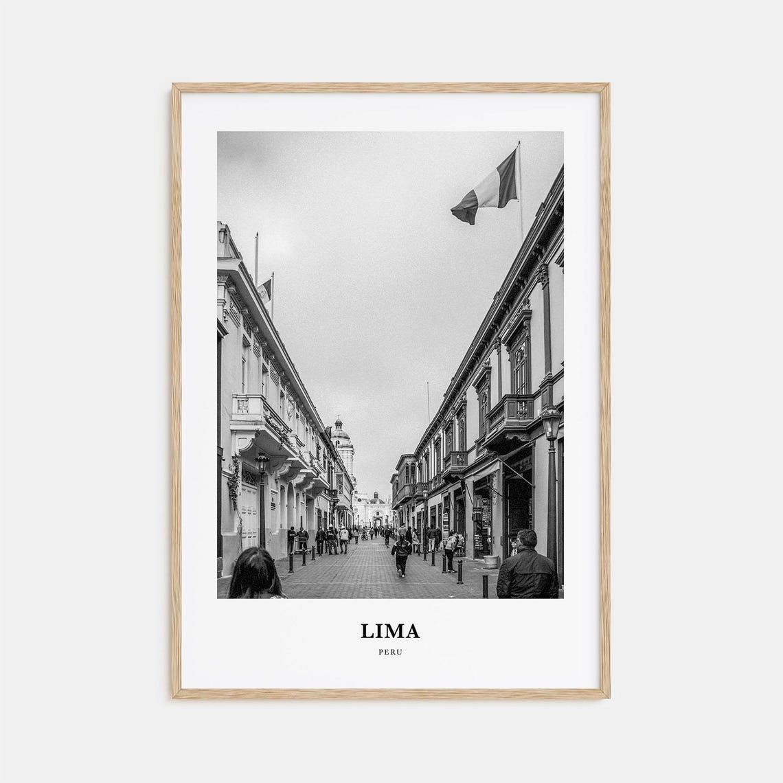 Lima Peru Colonial Street Flag Historic Center Black White Poster
