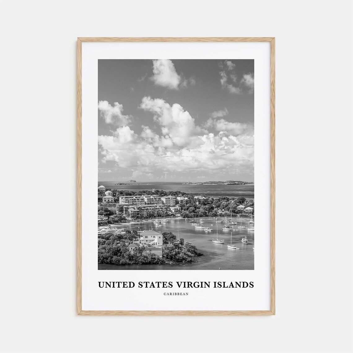 United States Virgin Islands Harbor Sailboats Black White Poster