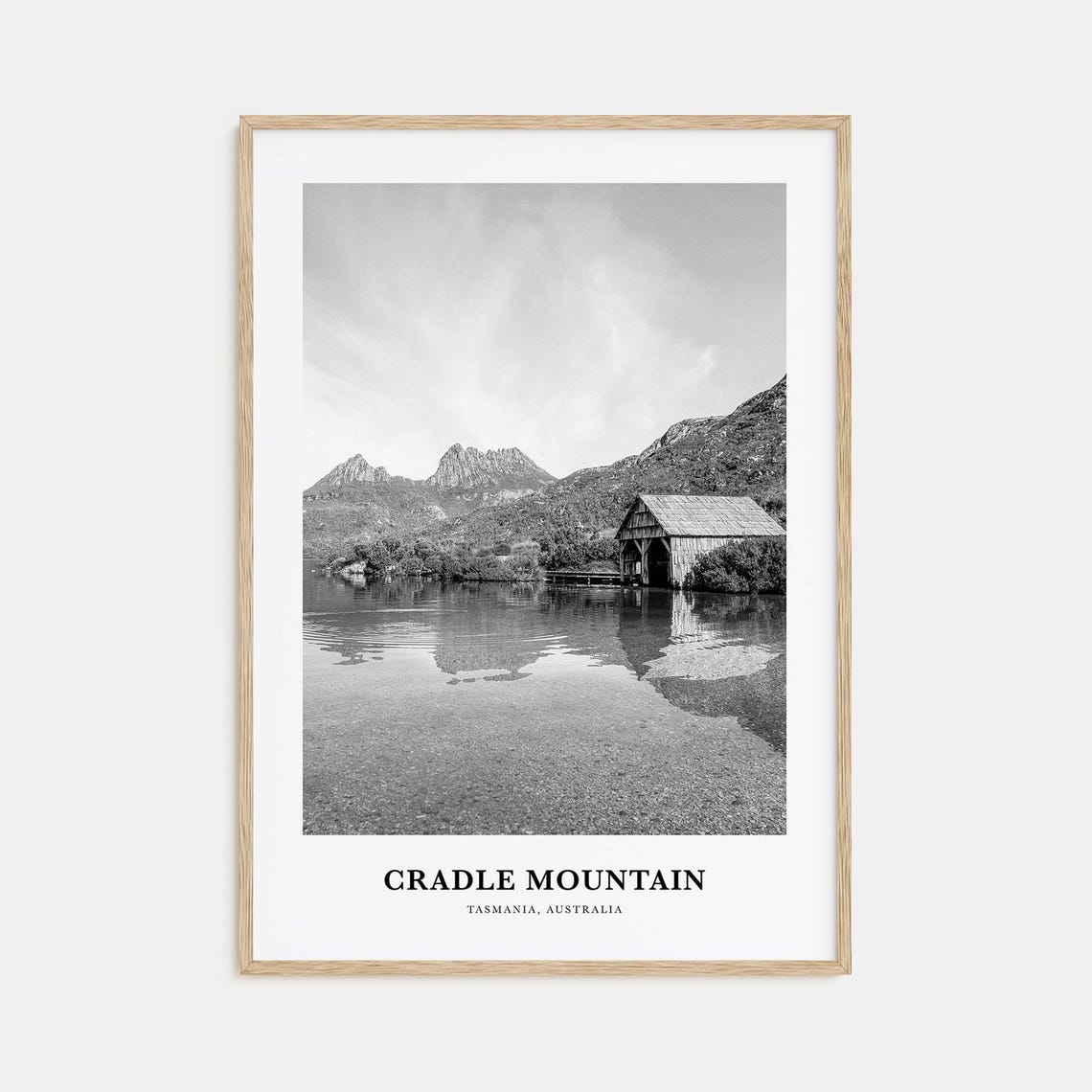 Cradle Mountain Tasmania Dove Lake Boathouse Black White Poster