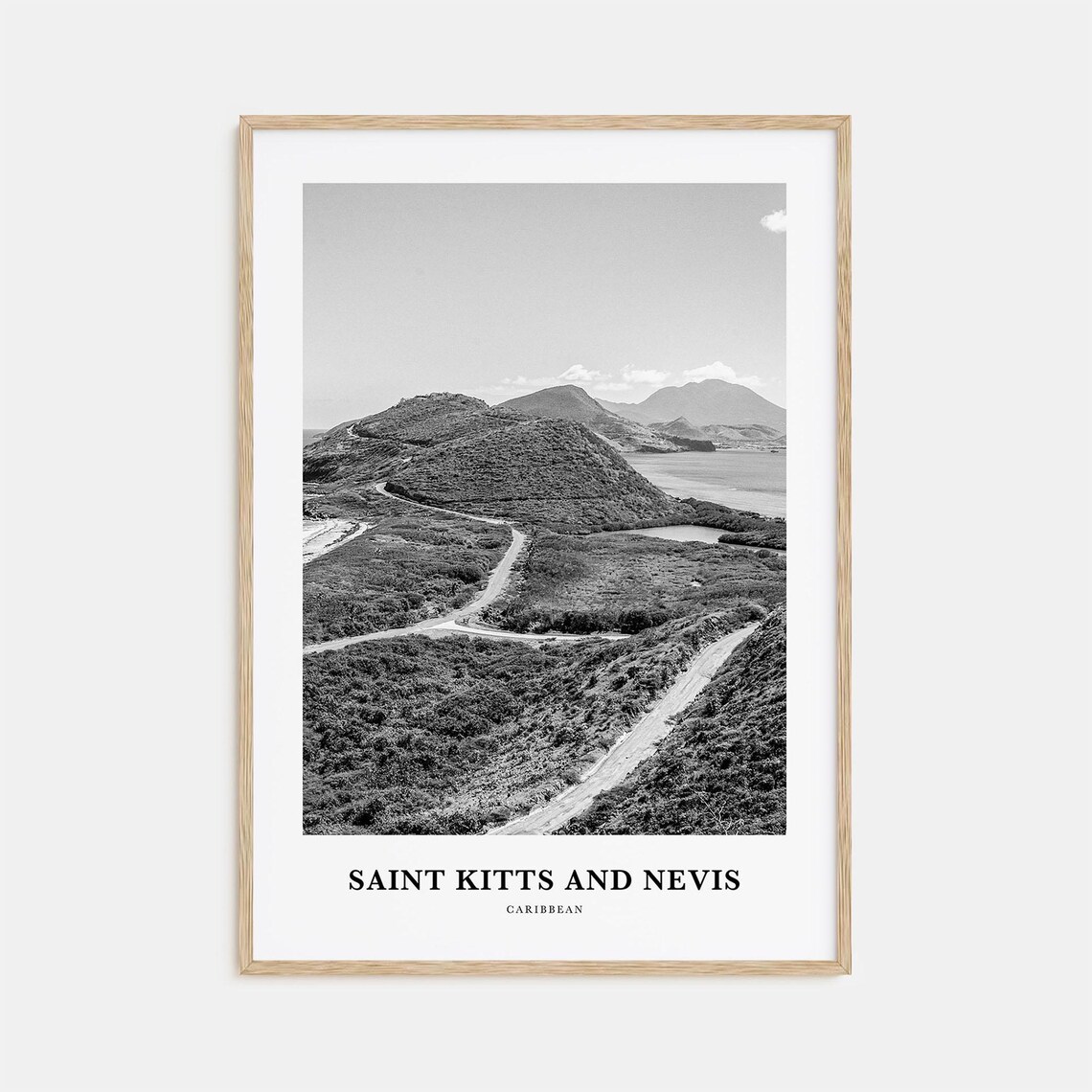 Saint Kitts and Nevis Island Road Black and White Travel Poster