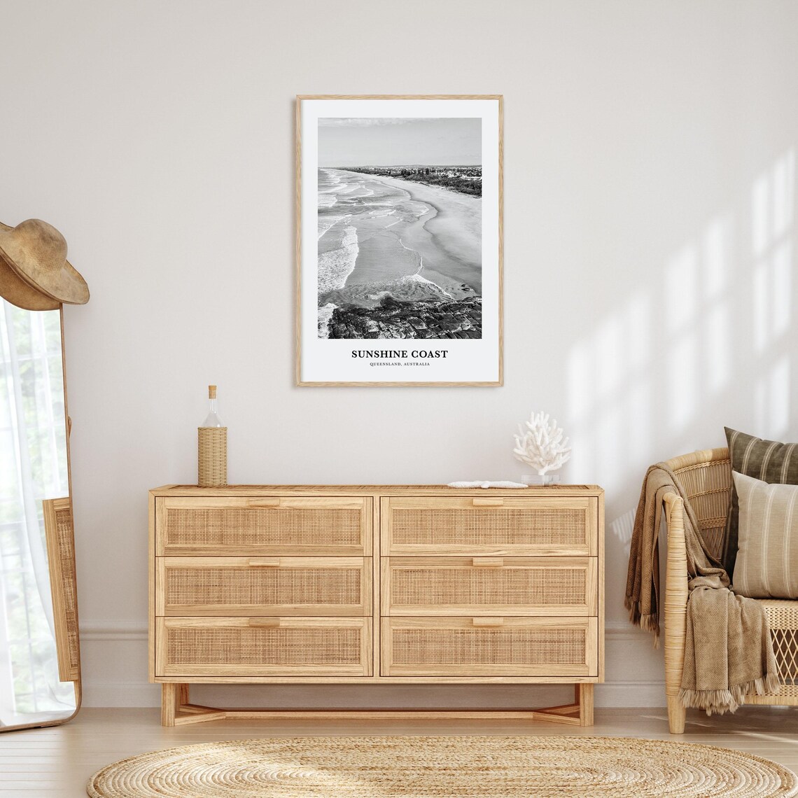 Sunshine Coast Queensland Beach Aerial Black White Photo Poster - Image 3