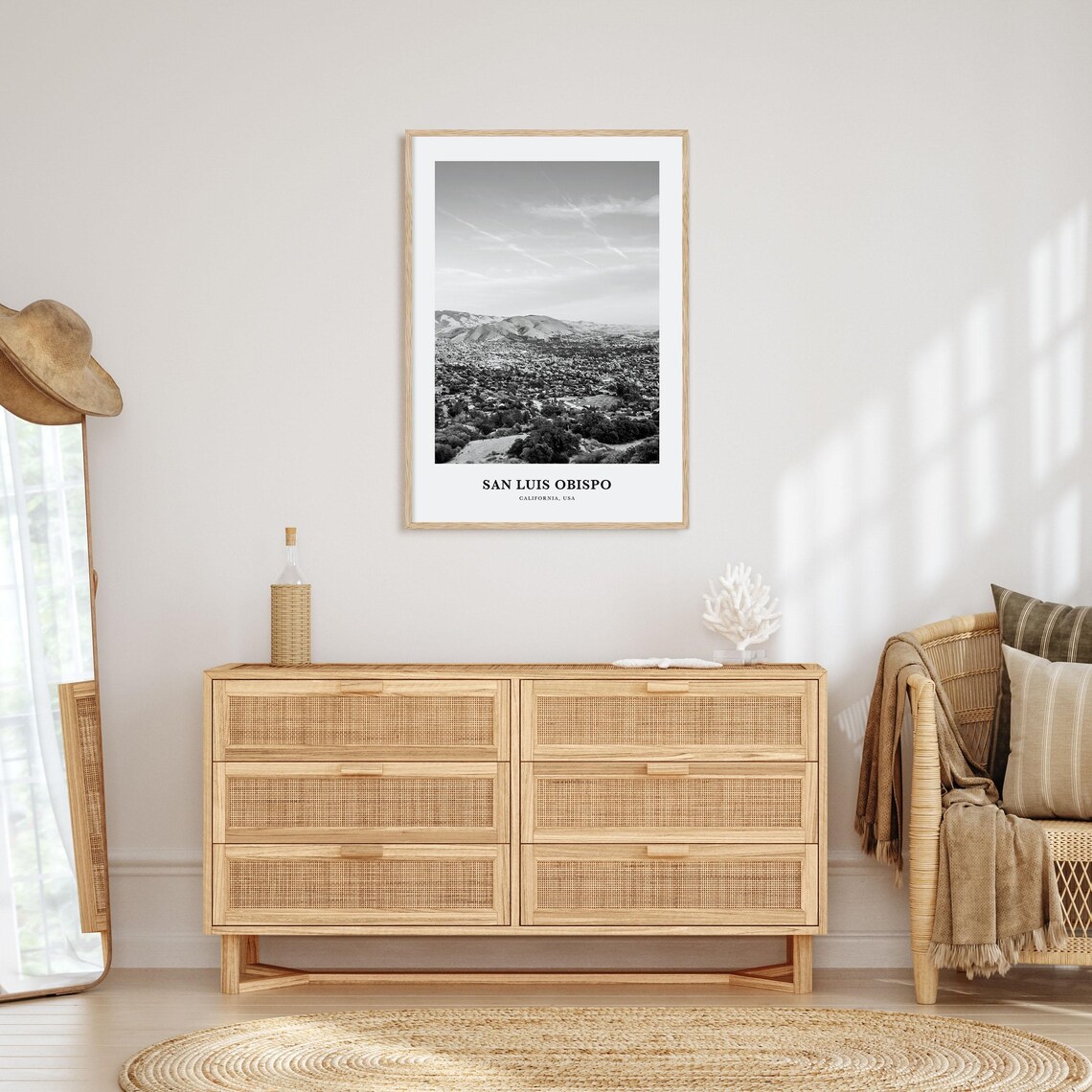 San Luis Obispo California Hillside City Black and White Photo Poster - Image 3