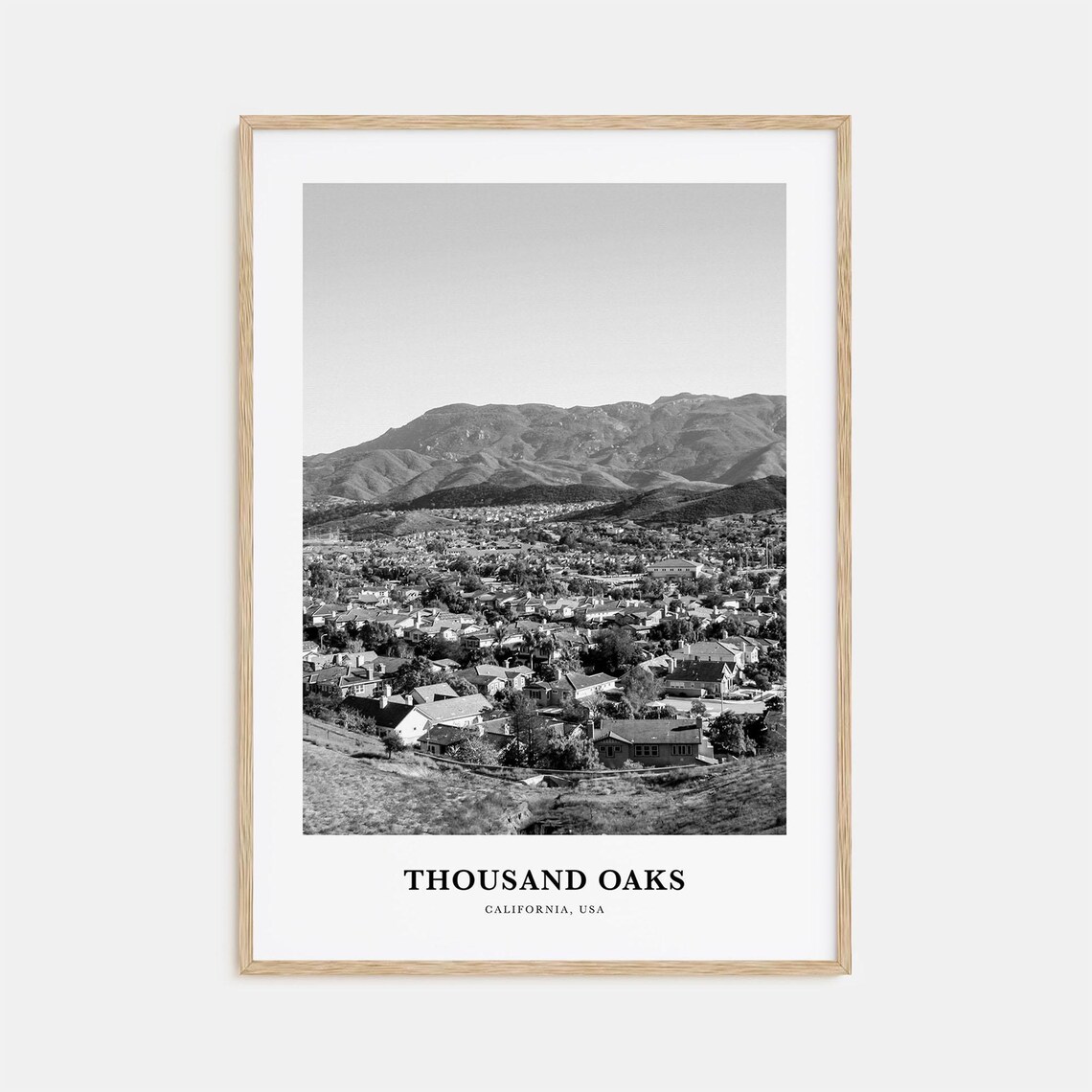 Thousand Oaks California Suburban Valley Black and White Travel Poster