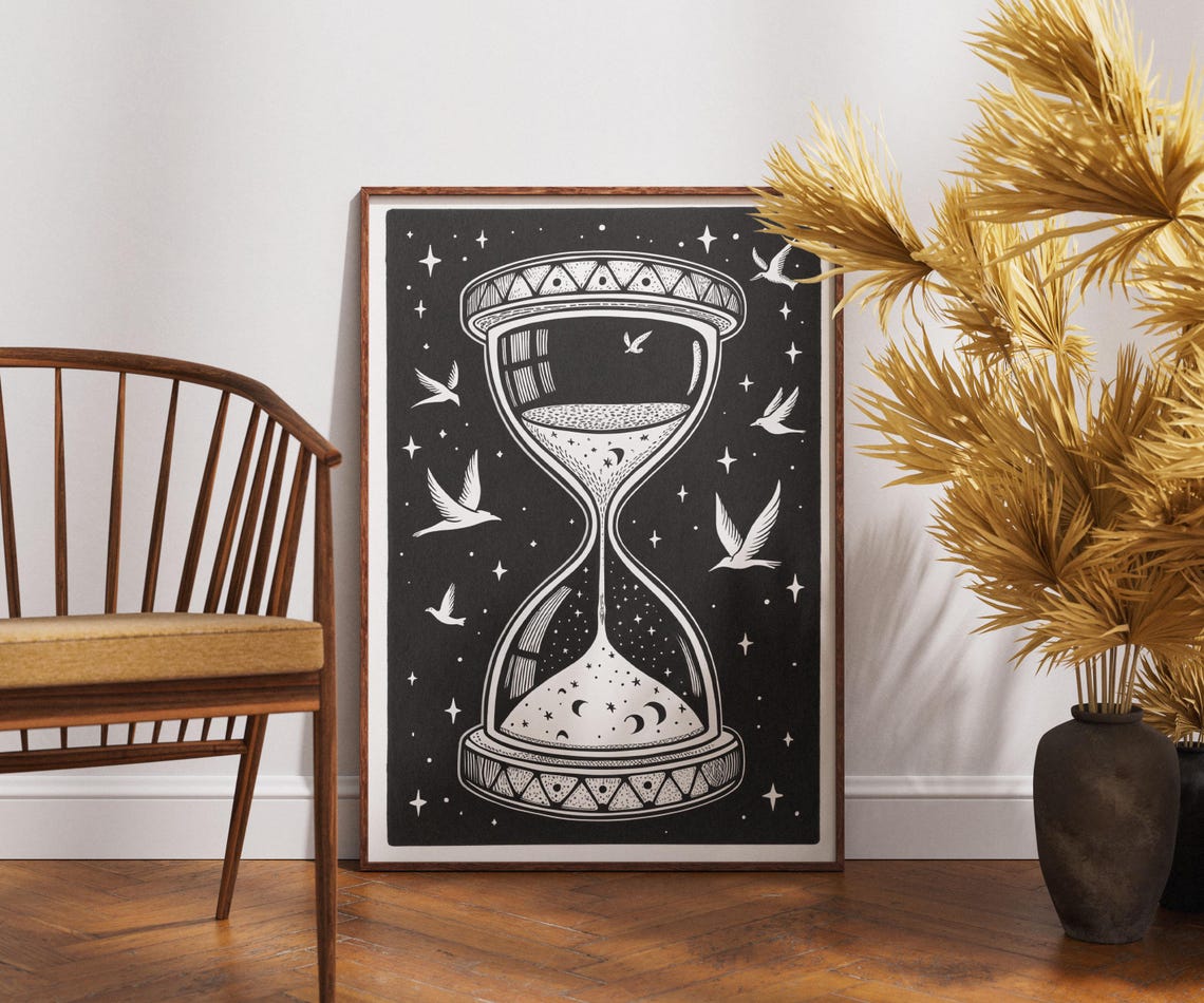 Celestial Hourglass Black And White Cosmic Time Starry Poster
