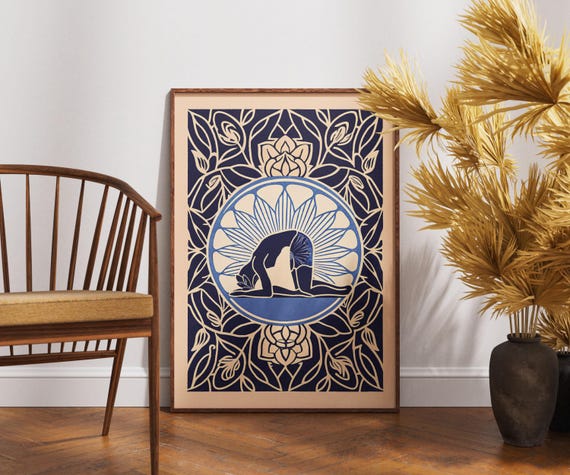 Vintage Forward Bend Poster Linocut Harmony Art Zen Yoga Wall Decor Retro Meditation Illustration Boho Wellness Print Gift