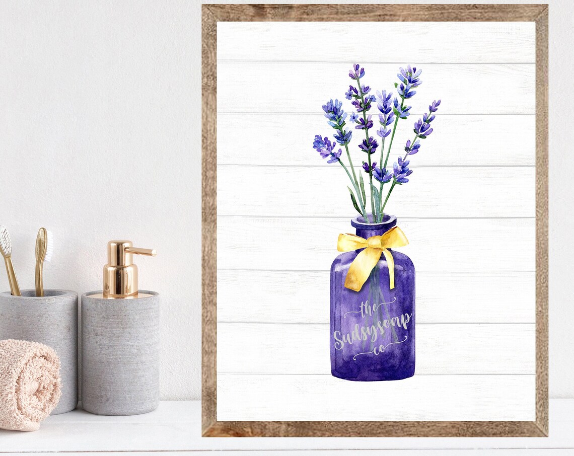 Purple Mason Jar With Lavender Sprigs Yellow Bow Sudsy Soap Co Poster