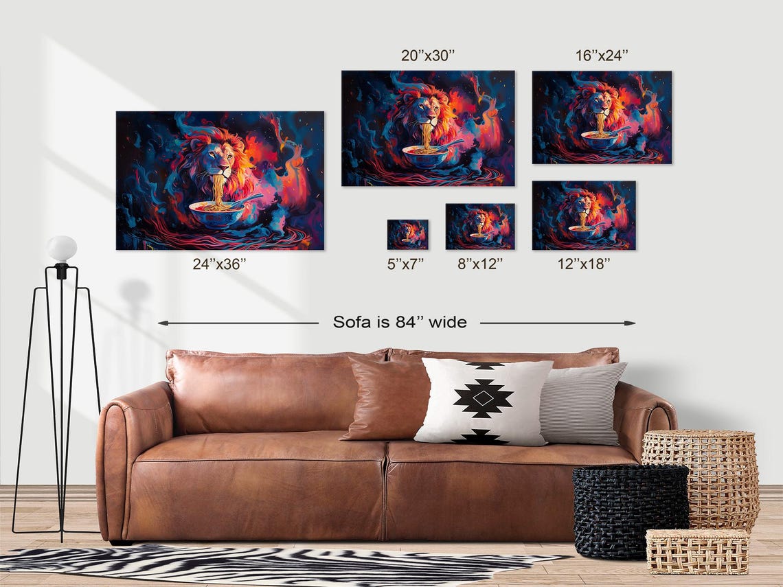 Maximalist Eclectic Ramen Lion Print Bold Altered Animal Portrait Fantasy Fun Colorful Renaissance Rustic Art - Image 3