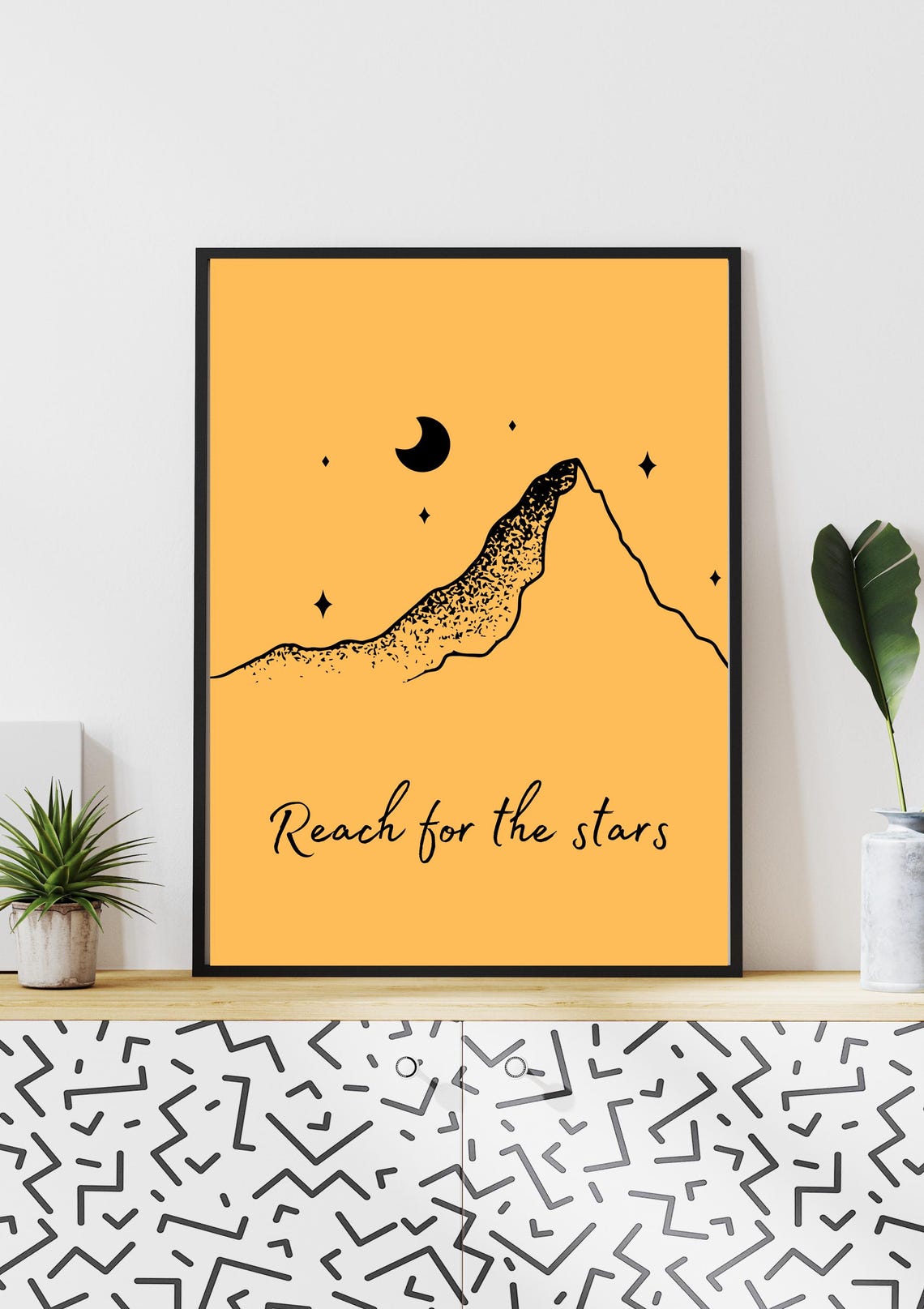 Reach For The Stars Wall Art Motivational Mountain Print Celestial Inspirational Poster Modern Minimalist Decor