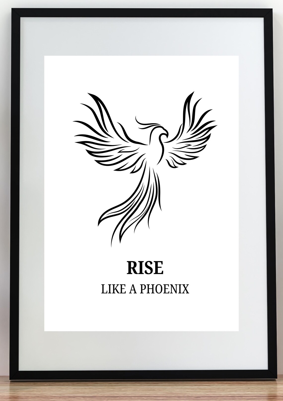 Rise Like A Phoenix Bold Black Line Art Inspirational Quote Poster - Image 4