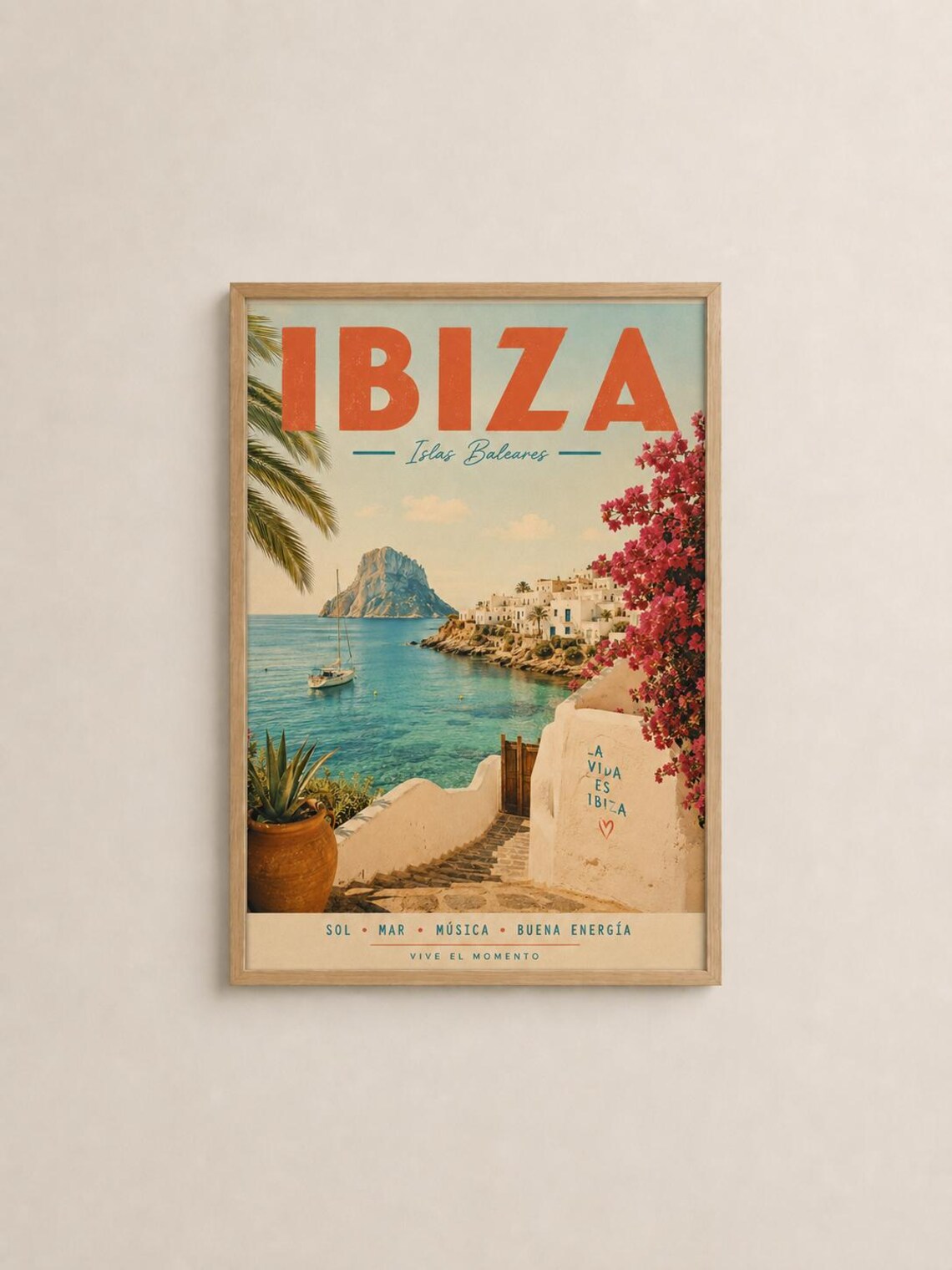 Ibiza Vintage Travel Poster, Mediterranean Coastal Print