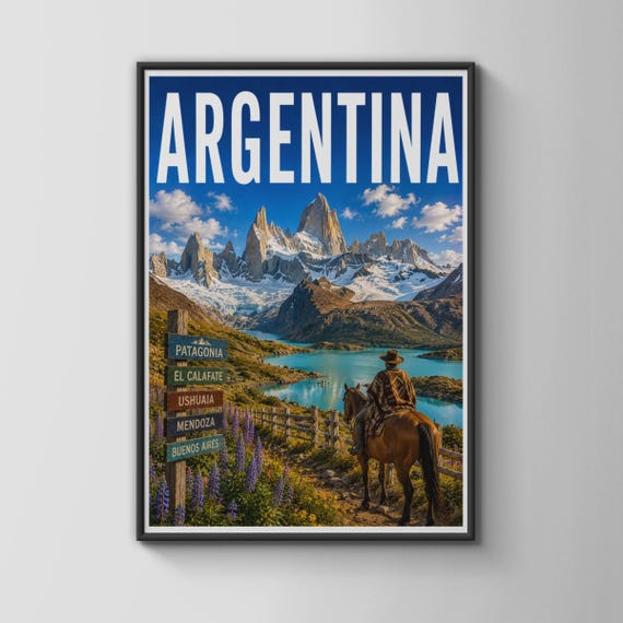 Argentina Travel Poster Patagonia Wall Art Gaucho Horse Print South America Decor