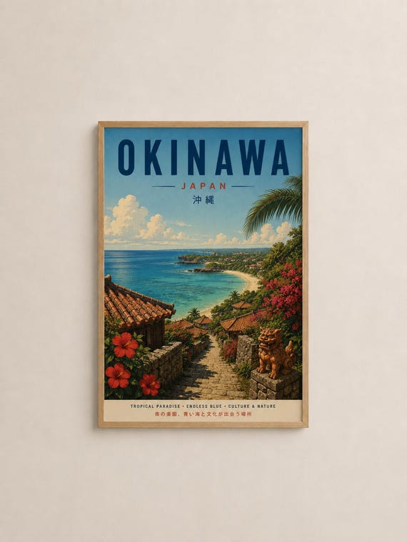 Okinawa Travel Poster Print Vintage Tropical Japan Beach Wall Art