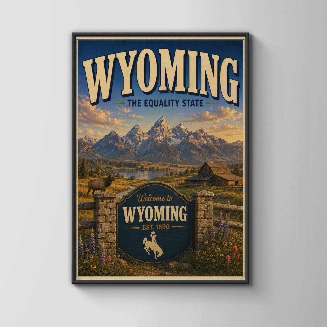 Wyoming Travel Poster, Vintage Grand Teton Art Print