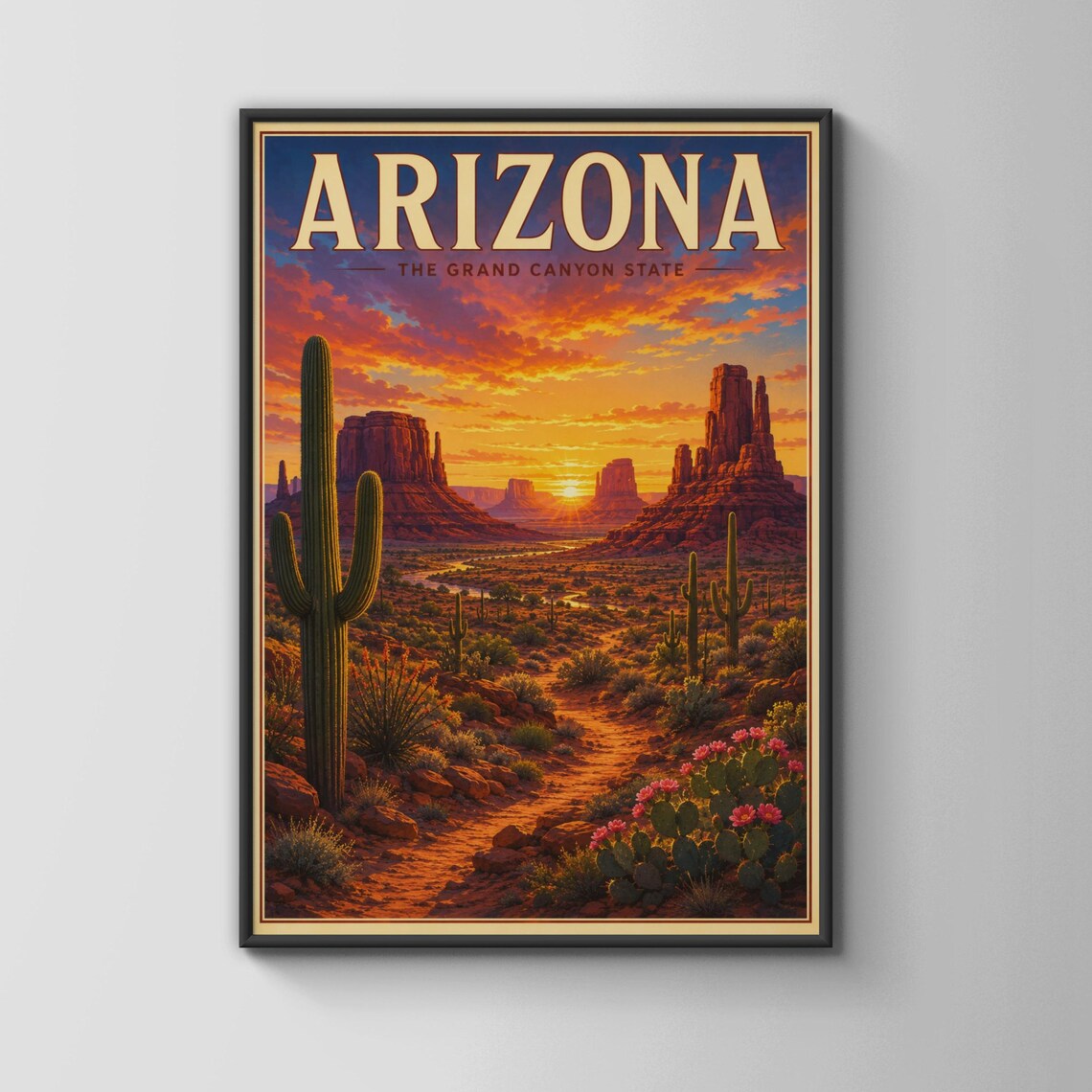 Arizona Travel Poster Grand Canyon State Desert Sunset Retro Style