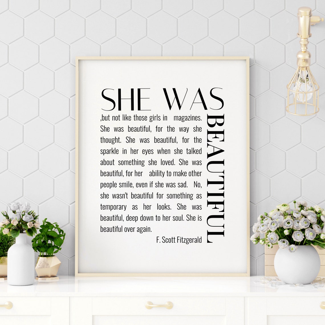 She Was Beautiful Inspiring Classic F Scott Fitzgerald Quote Poster