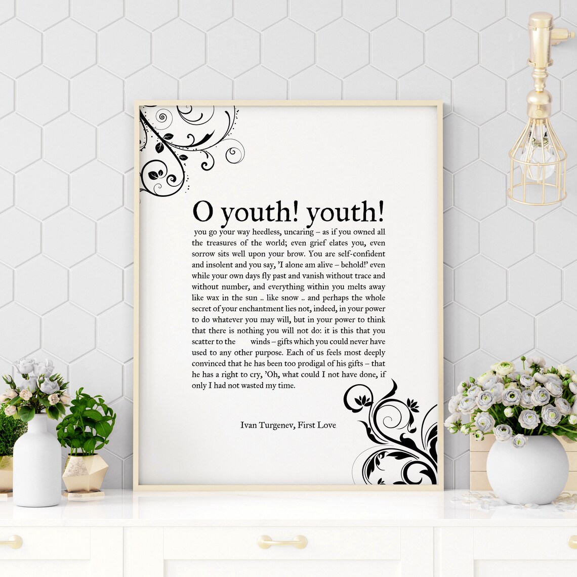 Ivan Turgenev O Youth Quote From First Love Classic Literary Poster