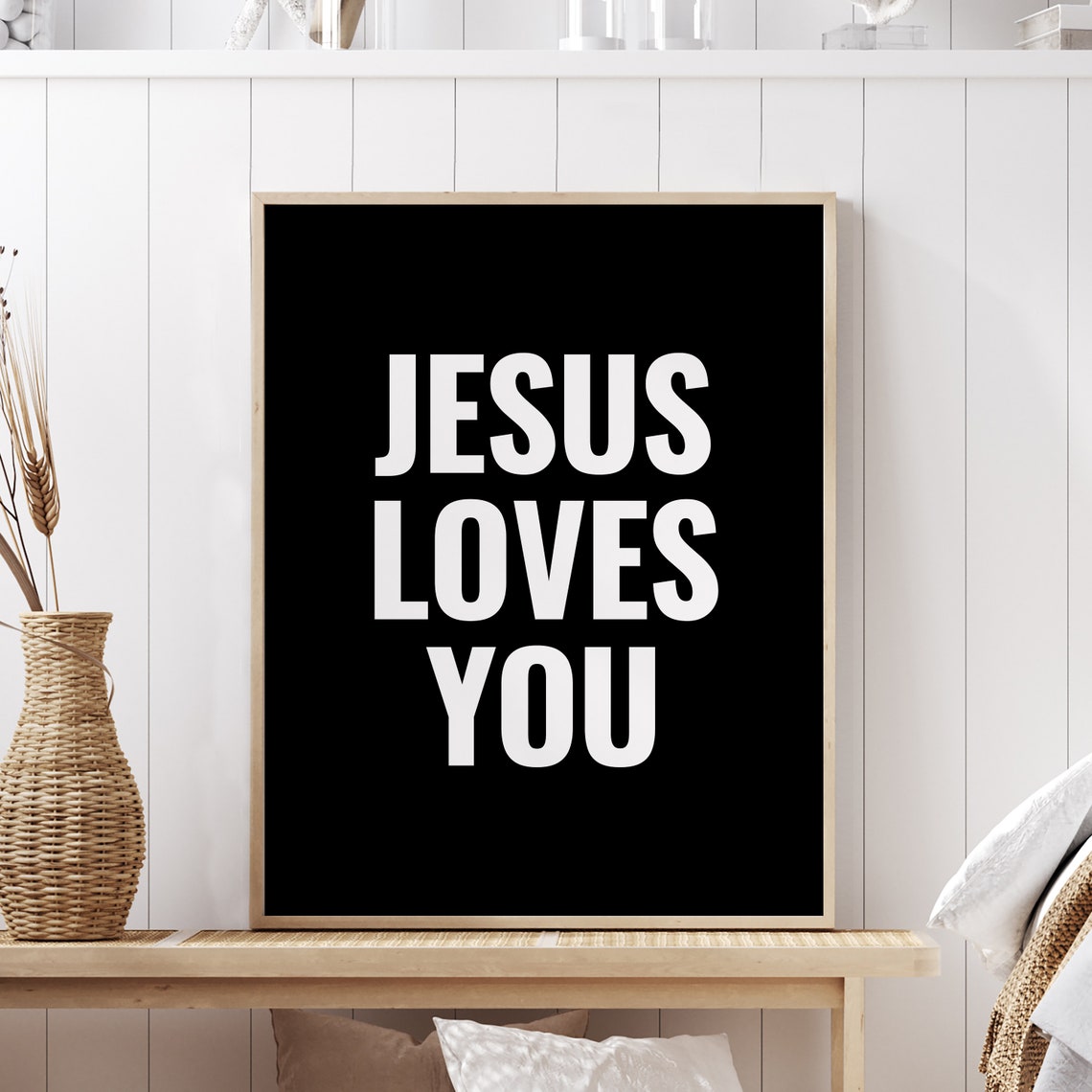 Jesus Loves You Bold White On Black Faith Quote Wall Decor Poster
