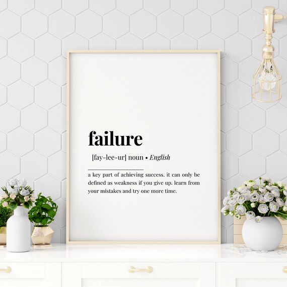 Failure Dictionary Definition Motivational Success Quote Minimalist Wall Art