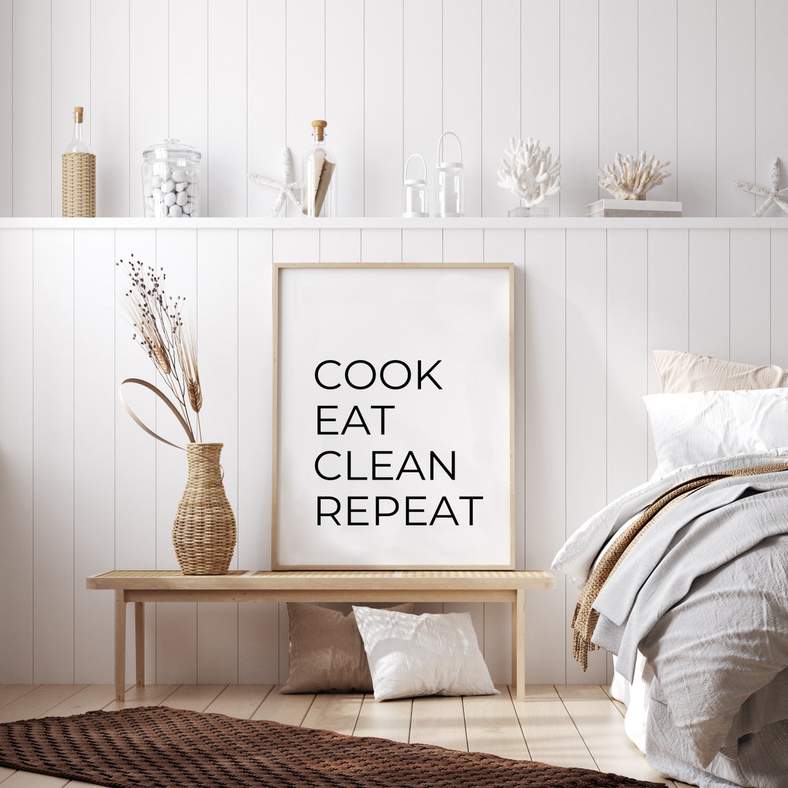 Cook Eat Clean Repeat Minimalist Kitchen Quote Typography Poster - Image 3