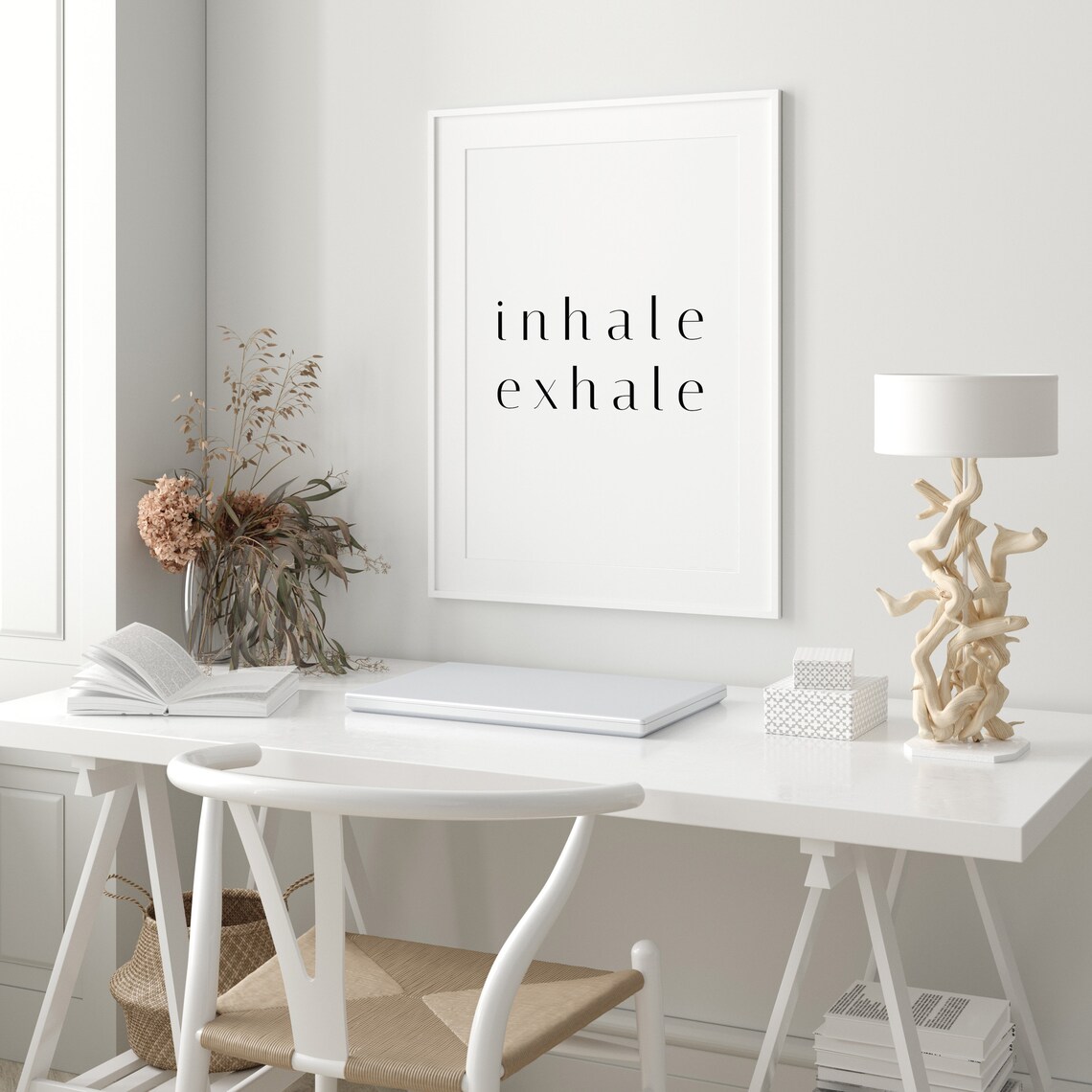 Inhale Exhale Yoga Meditation Calming Quote Minimalist White Poster - Image 2