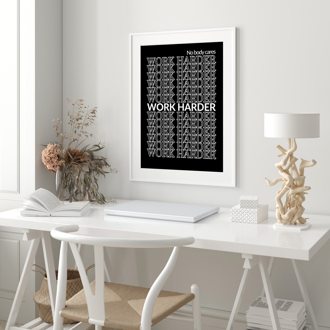 No Body Cares Work Harder Repeated Type Poster Black White Design - Image 3