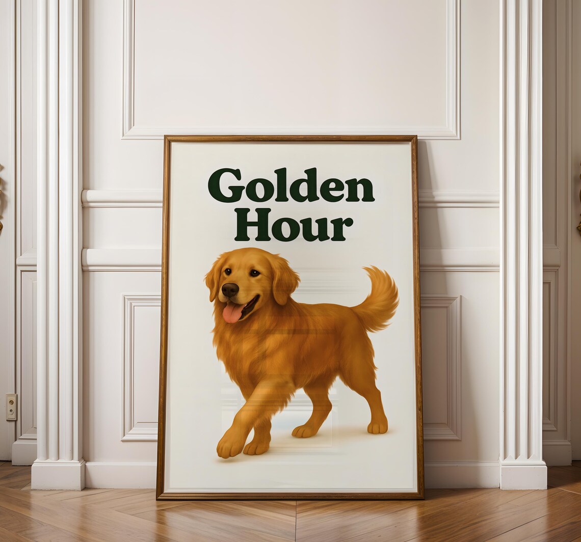 Adorable Golden Hour Golden Retriever Dog Portrait Quote Poster