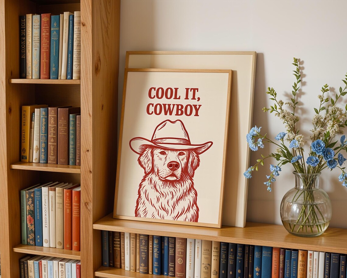 Cool It Cowboy Golden Retriever Red Cowboy Hat Funny Dog Poster