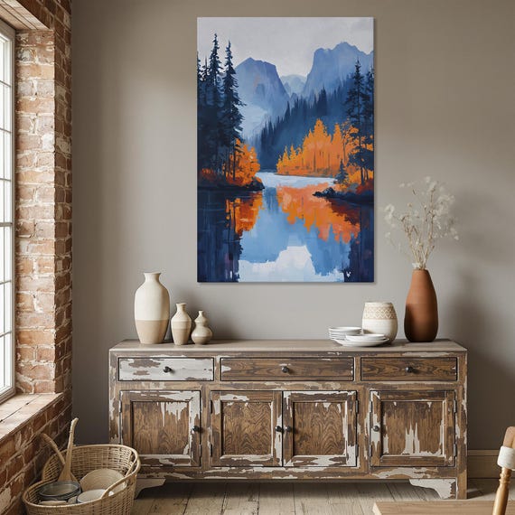 Mountain Reflections Vibrant Wilderness Framed Canvas Print Rustic Wall Art Serene Lake Landscape Ready To Hang Home Decor